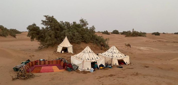 Bivouac nomade dans le désert marocain 